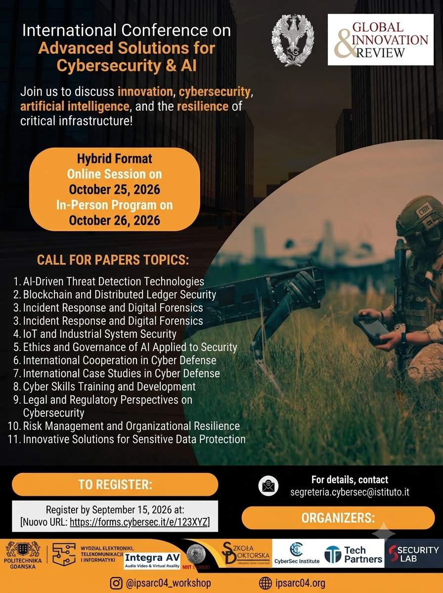 Panel chair al convegno internazionale sulle nuove tecnologie emergenti nell'ambito della difesa, presso l'Università degli Studi sulla Guerra di Varsavia